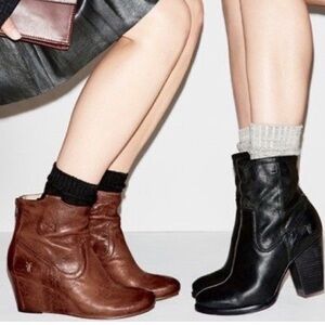 Frye Carson Wedge Booties Brown